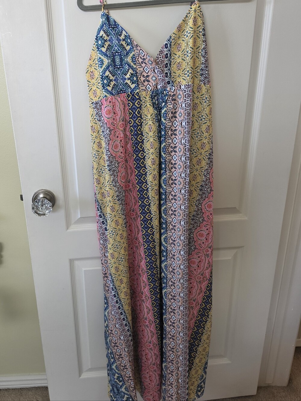 Maxi Sundress with Pink, Yellow & Blue Patchwork Print